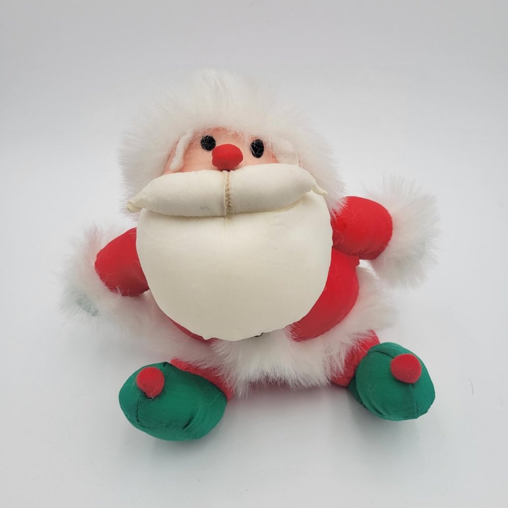Play By Play Nylon Parachute Faux Fur Santa Plush Christmas Holiday Vintage 8"